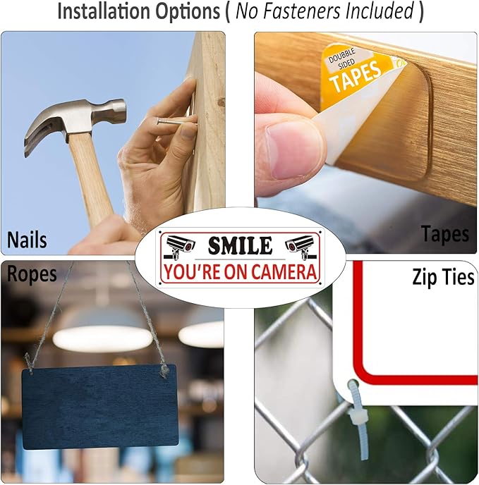 Bagstar (2 Pack) Heavy-duty Metal Smile You're on Camera Sign, 10" x 3.5" Aluminum Video Surveillance Sign, Camera Warning for Home Security, House, Business, Yard, Outdoor