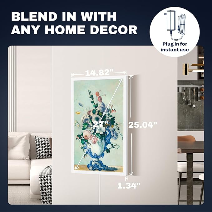 Large Digital Picture Frame 27 inch, 1920x1080 FHD IPS WiFi Digital Photo Frame with Remote, 32GB Storage, Auto-Rotate, Instantly Share Photo/Video via Apps/Email, USB/Mirco SD, White