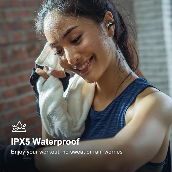 LOBKIN Open Ear Clip On Earbuds Wireless Bluetooth, Waterproof Clip On Headphones, Lightweight, Comfortable for Small Ears Women, Clip On Ear Buds with Mic, LED Display, Sports Running Workout Black