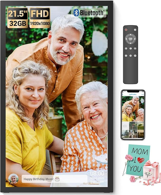 BSIMB Large Digital Picture Frame 21.5 Inch, 1920x1080 FHD WiFi Digital Photo Frame Electronic 32GB Remote Control, Share Pictures/Videos via App/USB/SD Easy Setup Gifts for Mom(Non-Touch), Black