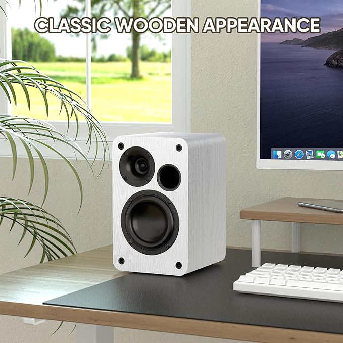 Saiyin Powered Bookshelf Speakers, 60W Record Player Speakers with 3.5 Inch Woofer, Bluetooth 5.0 Stereo Speakers with Optical/AUX/TV-ARC Connection for Gaming Monitor, Turntable, PC, TV
