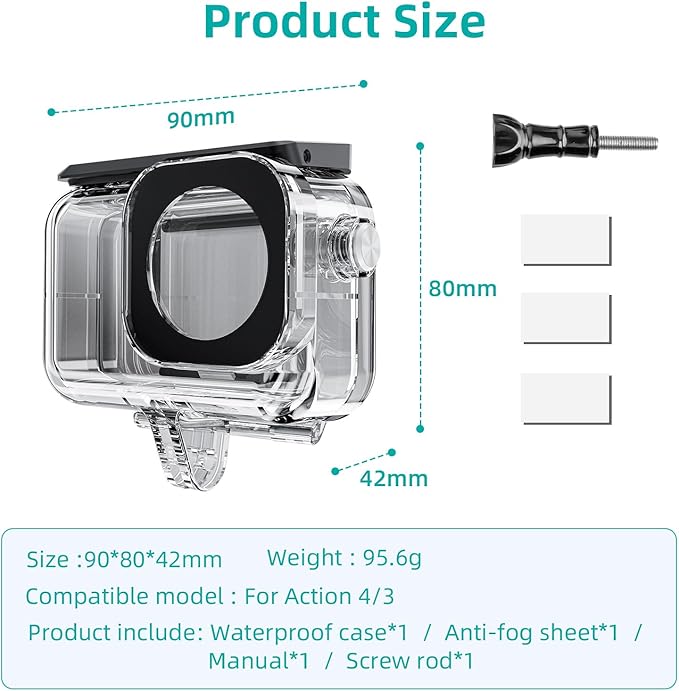 Waterproof Case for DJI Osmo Action Camera 5 Pro/4/3,with Anti-Fog Underwater Housing Shell Cage Supports 45M/148FT Diving Housing Protective Shell Underwater Accessories Kit