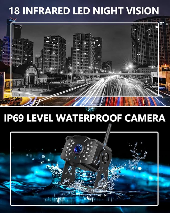 Wireless RV Backup Camera, DOUXURY IP69 Waterproof 170° Wide View Angle HD 1080P Rear View Camera + HD LCD 7" Monitor, Digital Wireless Camera System for RV Truck 5th Wheel Trailer Pickup Camper Bus