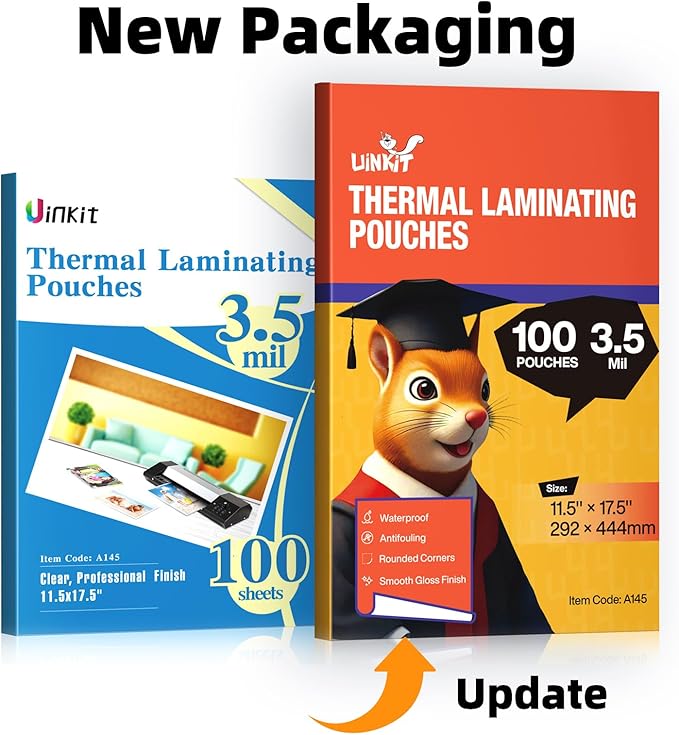 Uinkit 3.5Mil 100Pack Clear Laminating Sheets, Menu Size, 11.5 x 17.5-Inch Laminate Pouches, Protector for Photo Papers, Use in Office School Supplies, Rounded Corner