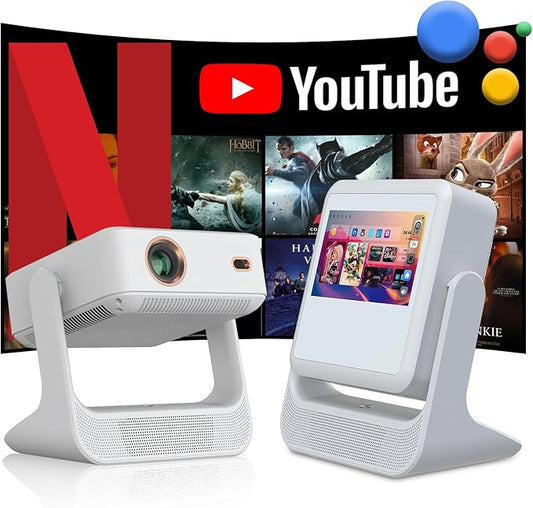 TouchScreen Smart Portable Projector, 4K Support Outdoor Projector with WiFi6 and Bluetooth, 800 ANSI 180° Rotatable,1000+ Apps, Auto Focus Keystone Movie Proyector for Home Theater/Outdoor/Gaming