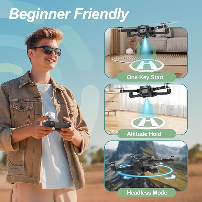 Drone with Camera Brushless Motor Drones for Adults Beginners 2 Cameras FPV RC Quadcopters Foldable Motorized Adjustable 1080P HD UAV APP Control 3D Flips Easy to Fly Toys Carrying Bag