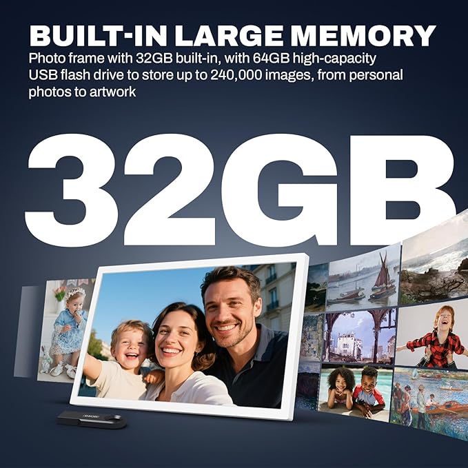 Large Digital Picture Frame 27 inch, 1920x1080 FHD IPS WiFi Digital Photo Frame with Remote, 32GB Storage, Auto-Rotate, Instantly Share Photo/Video via Apps/Email, USB/Mirco SD, White