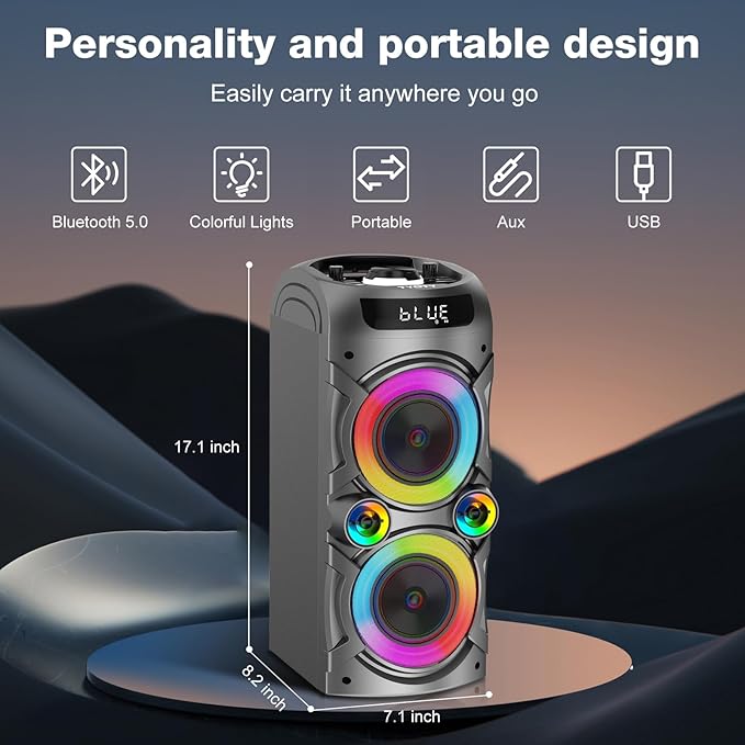Portable Bluetooth Speaker 100W Big Powerful Wireless Boombox TWS Pairing Loud Stereo Sound Deep Bass Large Party Speakers with Subwoofer LED Lights for Outdoor Home Camping