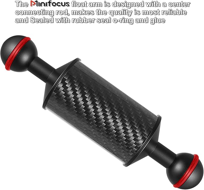 MINIFOCUS 2PCS Carbon Fiber Underwater Float Arm for Ultralight, D40mm, 6", Buoyancy Provided 55g*2, Floating Arm, Dual 1" Ball Underwater Floating Arm for Underwater Camera System Diving Tray