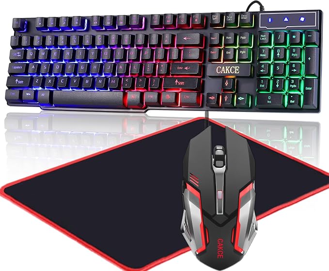 RGB Gaming Keyboard and Colorful Mouse Combo,USB Wired LED Backlight,Letter Glow,Mechanical Feeling for Laptop PC Computer Game and Work