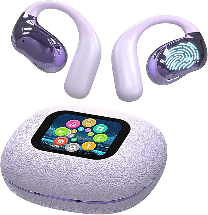Open Ear Earbuds Ultra Comfort Wireless Bluetooth 5.4 Headphones Over The Ear Earbuds with Intelligent Touch Screen EarHooks IPX7 Waterproof Bone Conduction Earphones for Fitness Sports-Purple