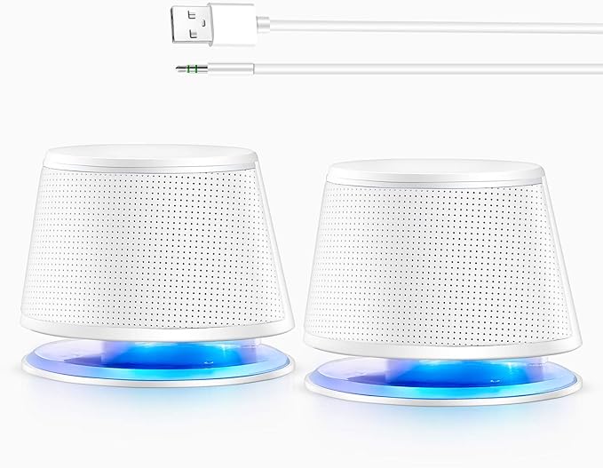 Sanyun SW102 Computer Speakers, 5Wx2, Deep Bass in Small Body, Stereo 2.0 USB Powered 3.5mm Aux Multimedia Speakers, Built-in Bottom Bass Radiators, PC Laptop Desktop Speakers, White
