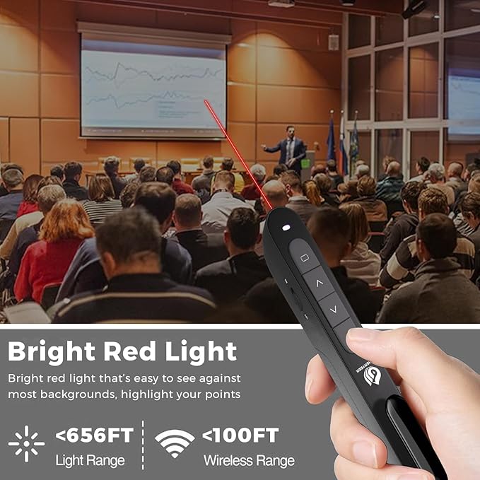 AMERTEER Wireless Presenter,Support Hyperlink RF 2.4GHz Powerpoint PPT Clicker Presentation Remote Control Laser Pointer Flip Pen