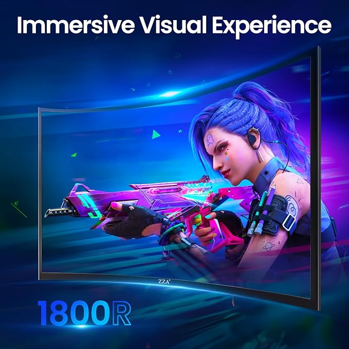 ZZA 27 Inch Gaming Monitor,27'' FHD Curved Monitor,280Hz Gaming Monitor,1ms Computer Monitor,Eye-Care Display with HDMI,DP,FreeSync,Wall Mountable for Office and Home