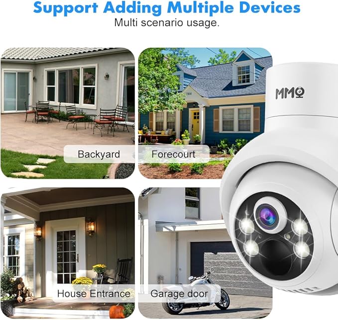 MMQ Solar Security Cameras Wireless Outdoor, 4MP PTZ Powered Security Cameras for Home, Security Camera Outside with PIR Motion Detection, Color Night Vision, Two Way Audio, Compatible with Alexa