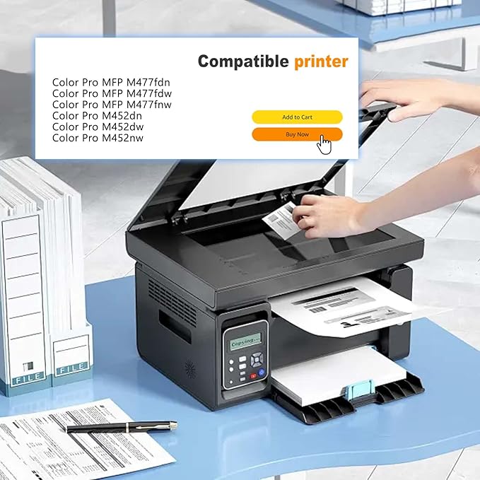 4 Pack 410A BK/C/M/Y Toner Cartridge, Replacement for HP 410A / CF411A CF412A CF413A CF410A Color Pro MFP M477fdn Color Pro MFP M477fdw Color Pro MFP M477fnw Color Pro M452dn Printer