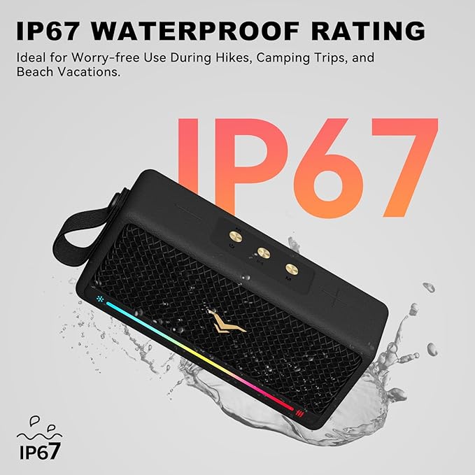 Bluetooth Speakers, 40W Peak Portable Wireless Retro Speaker, IP67 Waterproof, TWS Pairing, Active Extra Bass, Bluetooth 5.3 Loud Speaker with LED Lights, for Office, Home, Party, Outdoor, Beach, Gift