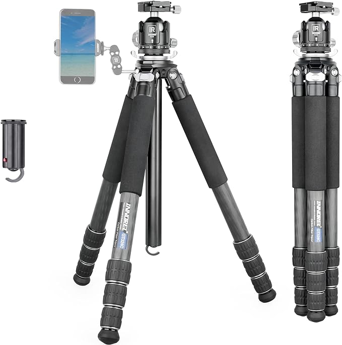 Carbon Fiber Tripod-INNOREL GT324C Professional Compact Tripod for DSLR Camera Heavy Duty Stand with Low Gravity Center Ball Head Special-Shaped Center Column Max Load 55lbs/25kg