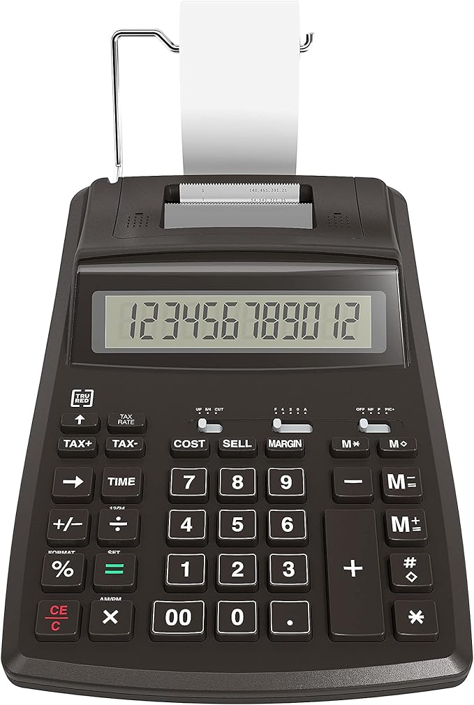 Staples TRU RED TR44780 TR44780 12-Digit Desktop Printing Calculator, Black