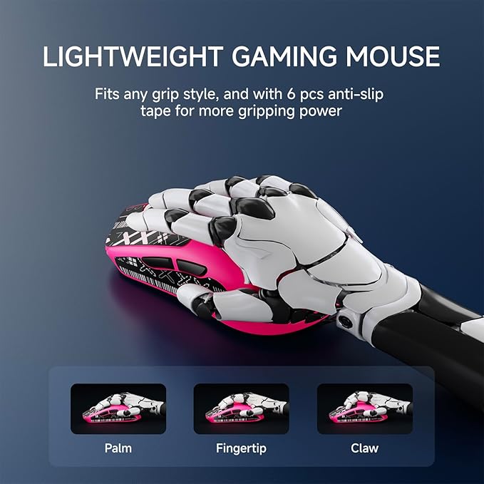 EWEADN X23Pro Wireless Gaming Mouse, 2.4G/BT5.0/USB-C Esports Gaming Mouse, 49g Lightweight Mouse Gaming, 12000 DPI Wireless Mouse with 6 Programmable Buttons,For Laptop/PC/Mac, Raspberry Pink