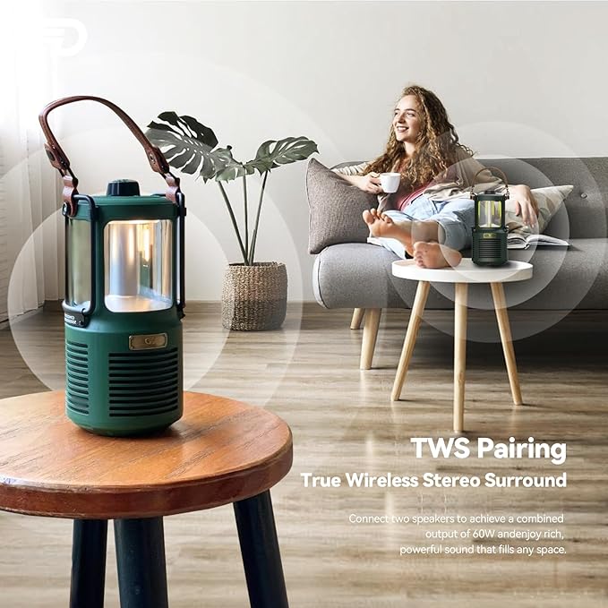 Dreamwave Outdoor Bluetooth Speakers, Portable Waterproof Speaker with LED Lights, IPX5 Waterproof, TWS Paring, Wireless Speaker Gifts for Men Women Party Camping Outdoor Beach Pool (Green)