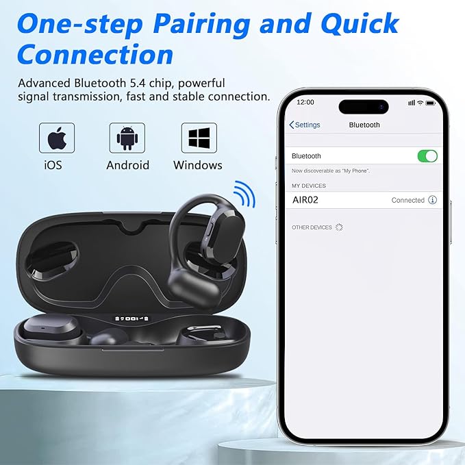 BANIGIPA Open Ear True Wireless Earbuds, Bluetooth 5.4 Headphones w/Dual Mic for Calling, 10g Light&Comfort, Open Ear Earbuds w/Earhooks for Working Running Traveling, IP67 Waterproof, 40H Playtime