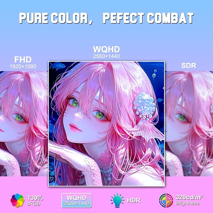 SANSUI 27 Inch WQHD 1440p Gaming Monitor 240hz up to 260hz-Fast IPS 1ms FreeSync Premium 丨DCI-P3 98% 丨sRGB130% 丨HDR10 丨2×DisplayPort 1.4丨2×HDMI2.0 PC Gaming Monitor with Crosshair