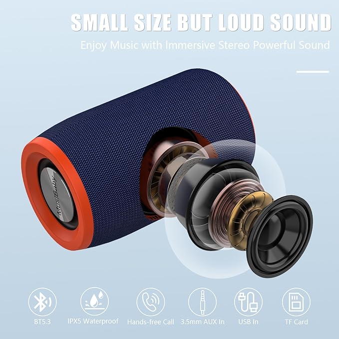 Bluetooth Speaker,MusiBaby Portable Wireless Speakers,Waterproof,Outdoor Speaker with Stereo Sound,Booming Bass,Dual Pairing,Bluetooth 5.3,24H Play,Speakers for Home,Party,Travel,Gifts