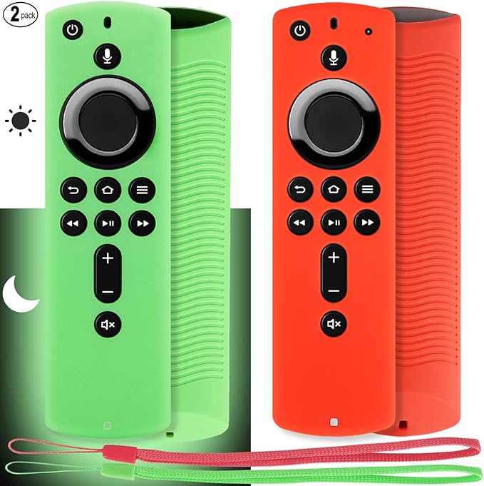 [2 Pack] Pinowu Firestick Remote Cover, Silicone Firetv Remote Case Compatible with Fire TV Stick 4K (2018) Alexa Voice Remote Control (Green Glow & Red Not Glow)