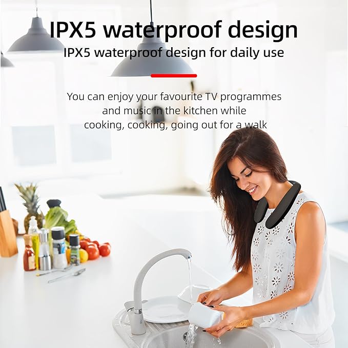 Portable Wireless Neckband Home TV Speakers, Theater Stereo Surround Sound with Microphone, Wireless Loudspeaker for Outdoor Sports with Bluetooth Receiver