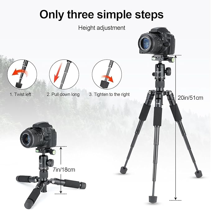 Koolehaoda Mini Desktop Tripod, 20" Aluminum Portable Small Tripod with 360° Ball Head and Bag for DSLR Camera, Video Camcorder.Load up to 11lbs / 5kg - (Black)