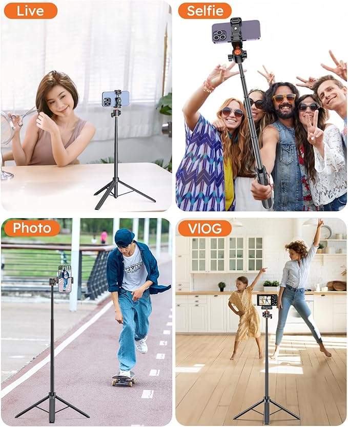 VRIG 57" Extendable Phone Tripod & Camera Tripod,3in1 Selfie Stick with Wireless Remote Shutter,360° Ball Head Cold Shoe Cell Phone Stand for iPhone/Gopro/Nikon Canon Camera