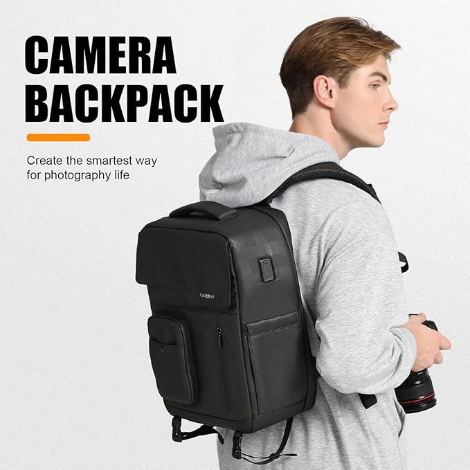 Cwatcun Camera Backpack Waterproof Camera Bag, Multi-Functional Travel Photography Bag Camera Case with 15.6" Laptop Compartment and Tripod Holder for Canon/Nikon/Sony SLR/DSLR/Mirrorless Camera