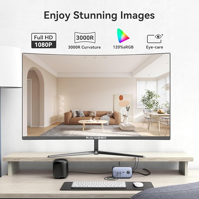 24 Inch 100Hz Computer Curved Monitor 1080P,4000:1 Contrast,LowBlue Mode,16.70 Million Colors, Anti-Glare,FreeSync,PC Monitor Ergonomic Tilt & VESA Compatible for Home Office Working