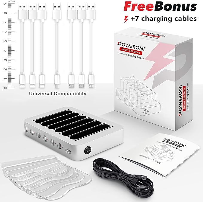 USB Charging Station Dock - 6-Port - Fast Charge Docking Station for Multiple Devices - Multi Device Charger Organizer - Compatible with Apple iPad iPhone and Android Cell Phone and Tablet