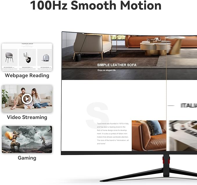 27 inch 1800R Curved Monitor 100Hz Computer Monitor 1080p Monitor,4000:1 Contrast Ratio,Three-Sided Slim Bezels,Blue Light Filter Tilt & VESA for Home Office Working((DP1.2 & HDMI2.0)