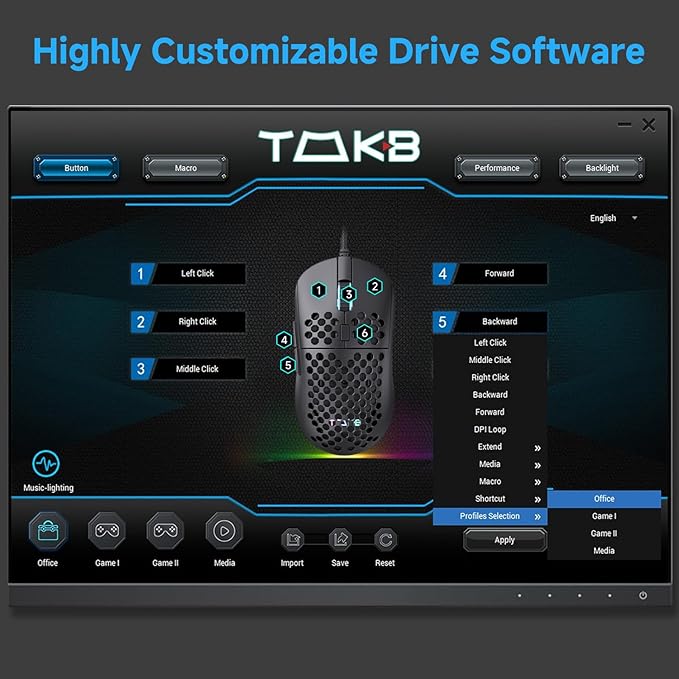 TMKB Falcon M1SE Ultralight Honeycomb Gaming Mouse, High-Precision 12800DPI Optical Sensor, 6 Programmable Buttons, Customizable RGB, Drag-Free Paracord, Ergonomic Wired Gaming Mouse - Matte Black