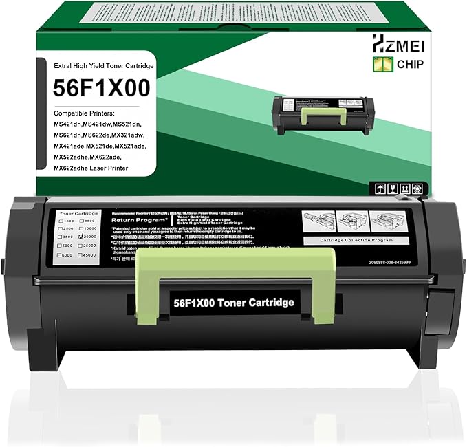 56F1X00 Toner Cartridge Extra High Yield 56F1X00 Black Toner 20,000 Pages with Chip Compatible with Lexmark MS421 MX421 MS521 MX521 MX522 MS621 MS622 MX622 Laser Printer