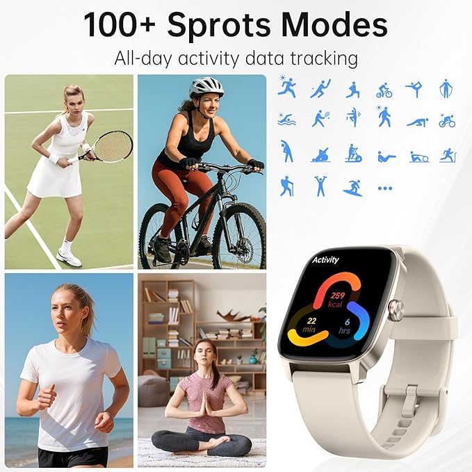 Smart Watches for Women Men with Bluetooth Call & AI Voice, 1.85" HD Fitness Tracker with Heart Rate SpO2 Sleep Monitor, 100+ Sports Modes Mini Games, IP68 Waterproof Smartwatch for Android iOS Phones