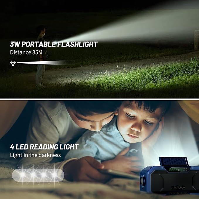 Bluetooth Hand Crank Emergency Solar Powered Radio,Waterproof Portable NOAA Weather AM FM Radio Speaker,Wind Up Flashlight Phone Charger,5000mAH Battery Operated for Storm,Outage,Hurricane,Survival