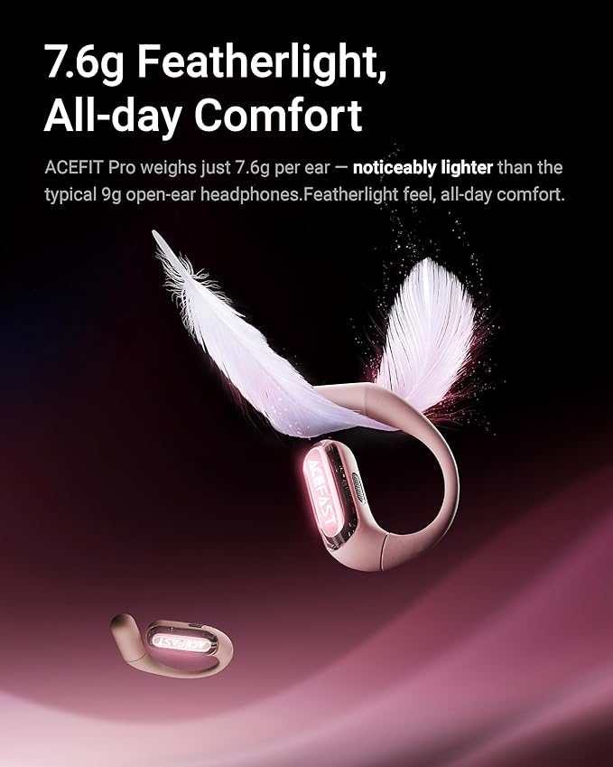 ACEFAST AceFit Pro Open-Ear Headphones, Night Safety Mode for Sports, Powerful Bass, 7.6g Ultra-Comfort, Bluetooth 5.4, 30H Playtime with Digital Display, IP54 Sports Earbuds for Running & Workouts