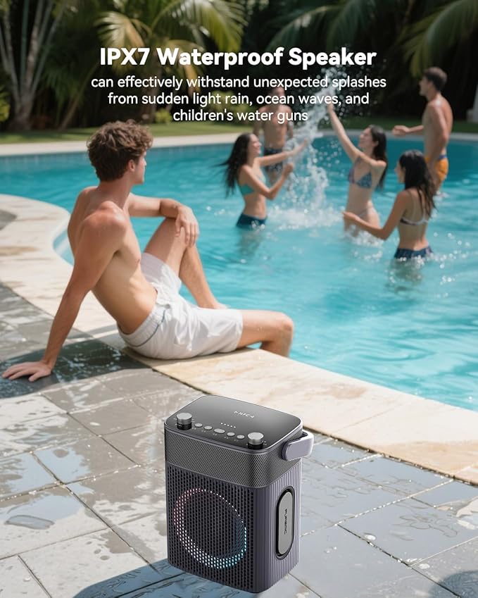 Portable Bluetooth Speaker with Light, Waterproof Karaoke Machine for Adults & Kids, Loud Sound and Deep Bass, Up to 8H Playtime, Support Bluetooth/AUX/USB for Home, Party, Outdoor and Travel