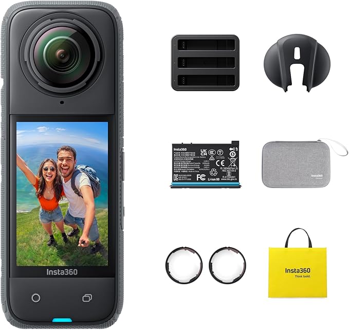 Insta360 X4 Adventure Bundle - Waterproof 8K 360 Action Camera, 4K Wide-Angle Video, Invisible Selfie Stick Effect, Removable Lens Guards, 135 Min Battery Life, AI Editing, Stabilization