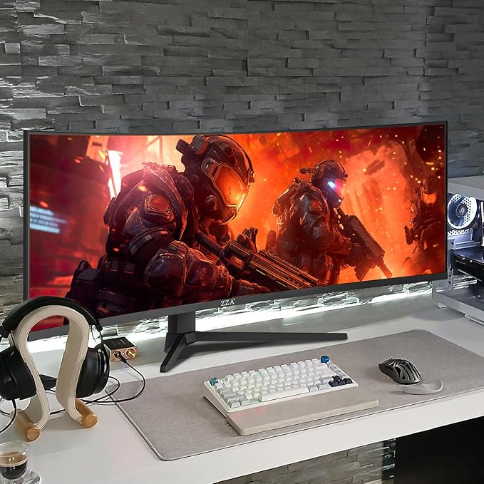 ZZA 49" Curved Gaming Monitor 144/165Hz Ultrawide 32:9 DFHD 3840 x 1080P,Ultrawide Monitor, 1500R, 120% sRGB, HDMI 2.1 & DP 1.4, Height Adjustable