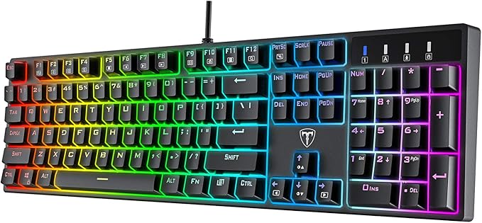 RisoPhy Mechanical Gaming Keyboard, Blue Switch USB Wired Keyboard, 20 RGB Light up Backlit Modes, 104 Key Full Size Clicky Keyboards, Anti-Ghosting/Spill-Resistant Rainbow LEDKeyboards for PC(Black)