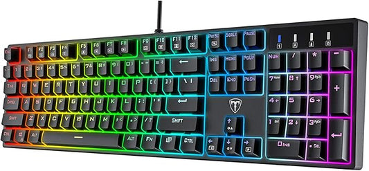RisoPhy Mechanical Gaming Keyboard, Blue Switch USB Wired Keyboard, 20 RGB Light up Backlit Modes, 104 Key Full Size Clicky Keyboards, Anti-Ghosting/Spill-Resistant Rainbow LEDKeyboards for PC(Black)