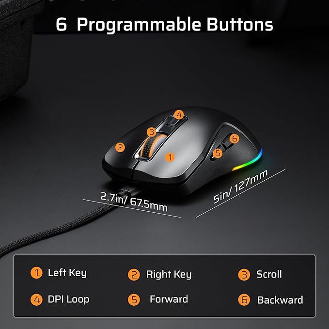 LTC GM025 Tri-Mode Wireless Gaming Mouse,12000 DPI PAW3311 Sensor, Ergonomic Mouse 2.4Ghz/BT/Wired, 6 Programmable Buttons, Customizable RGB Lighting, Pro Software