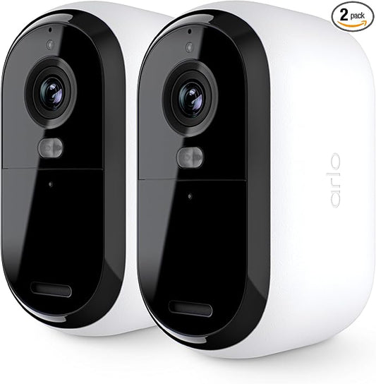 Arlo Essential Security Camera 2K | Outdoor-Indoor | 2nd Gen | Wireless with Spotlight, 2-Way Audio, Color Night Vision, Live Stream, Motion Activation, Real Time Notifications - White, 2 Camera
