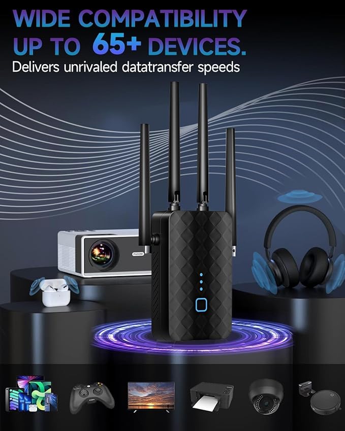 300Mbps WiFi Extender, 2.4GHz Wireless Signal Booster with 4 High-Gain Antennas, Internet Repeater for Home & Office, Up to 6000 Sq Ft Coverage, Easy Setup, Universal Router (300M)