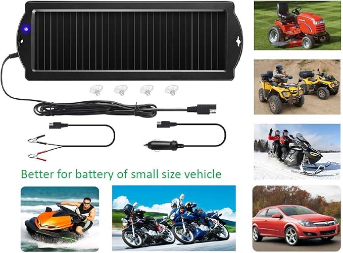 Sunway Solar Car Battery Trickle Charger & Maintainer 12V Solar Panel Power Battery Charger With Cigarette Lighter Plug Battery Clamp For Car Automotive Motorcycle Boat Marine Snowmobile Watercraft RV